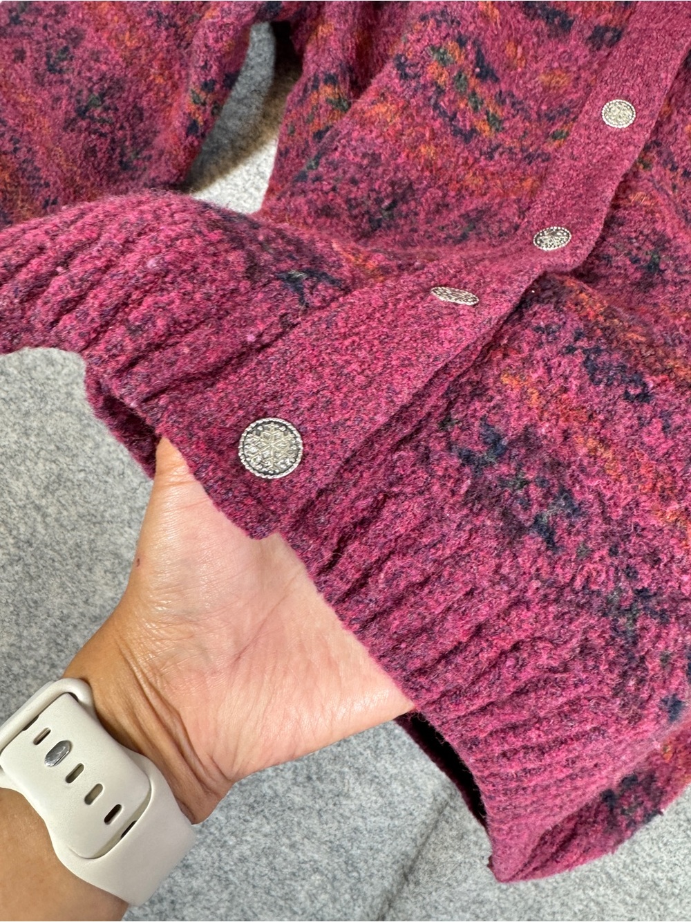 Harley Fair Isle Scottish Wool Cardigan Pink Small Cottagecore Cozy Sweater - Picture 9 of 12
